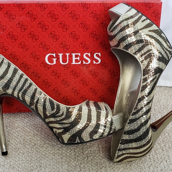 Guess Sequined Zebra stripe Peep Toe Heels - Picture 4 of 11